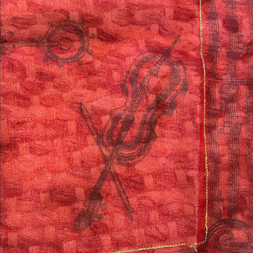 Unique Red Musical Square Scarf - Picture 4 of 7